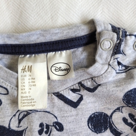 H&M x disney mickey mouse graphic long sleeve cotton shirt 6-9 months baby boy - Picture 2 of 5